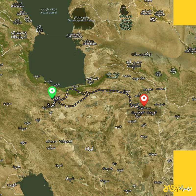 مسافت و فاصله تربت حیدریه - خراسان رضوی تا کرج از ۲ مسیر - آذر ۱۴۰۳