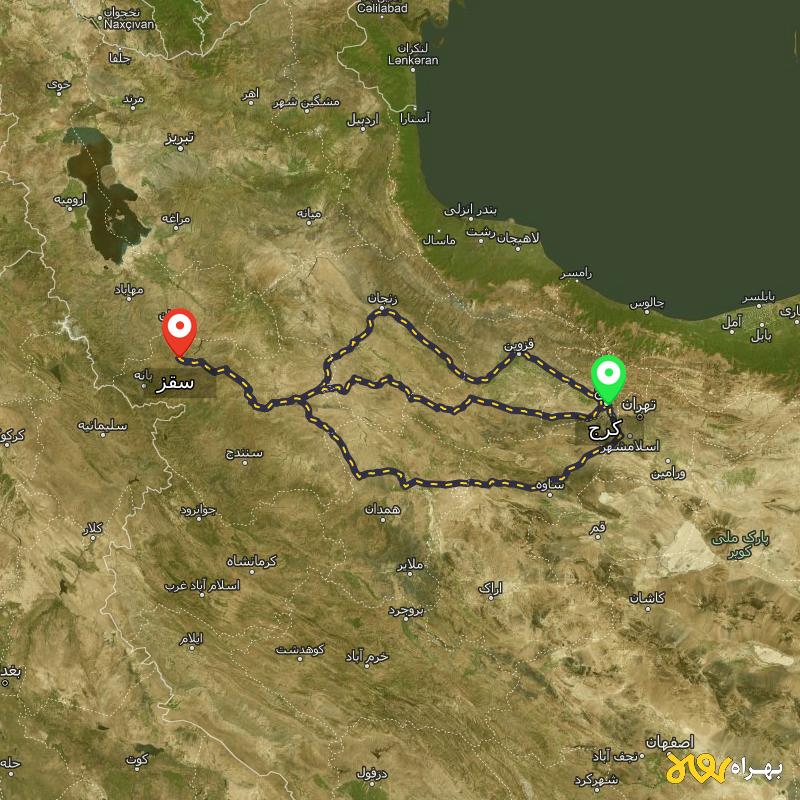مسافت و فاصله سقز - کردستان تا کرج از ۳ مسیر - مرداد ۱۴۰۳