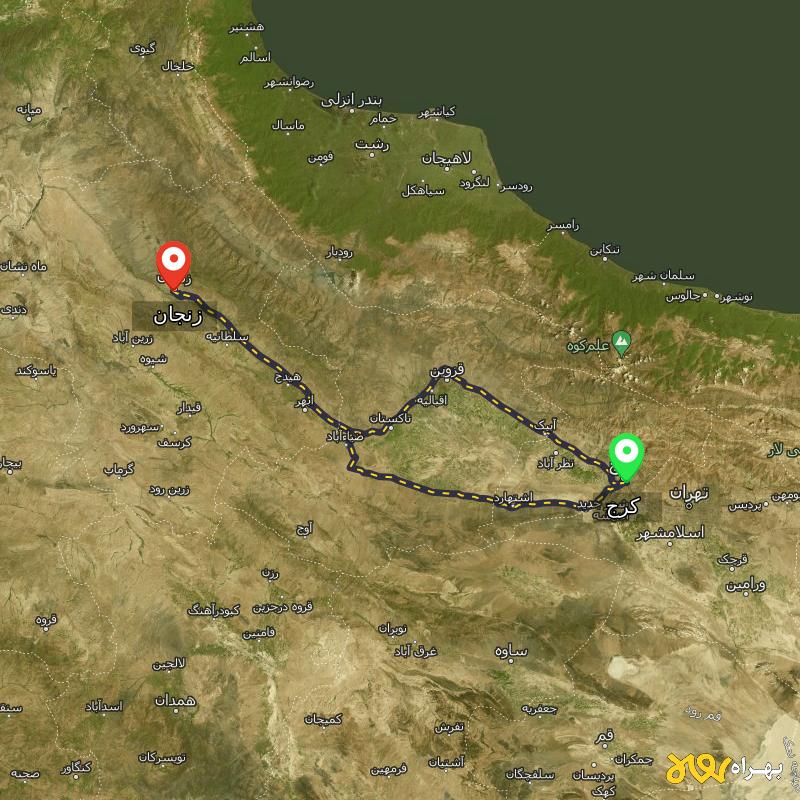 مسافت و فاصله زنجان تا کرج از ۲ مسیر - مرداد ۱۴۰۳