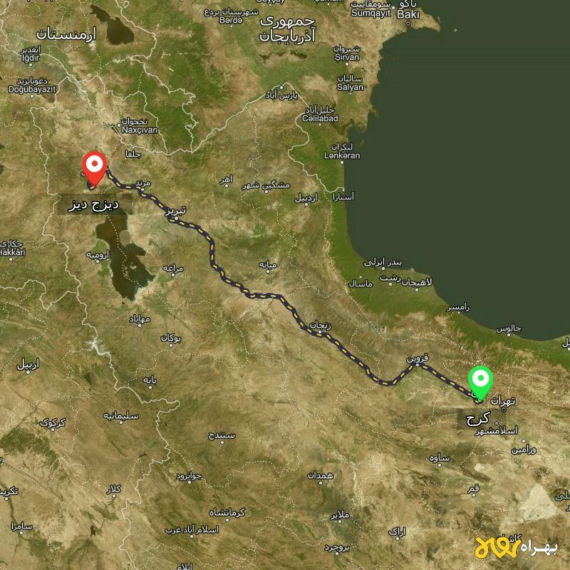 مسافت و فاصله دیزج دیز - آذربایجان غربی تا کرج - شهریور ۱۴۰۳