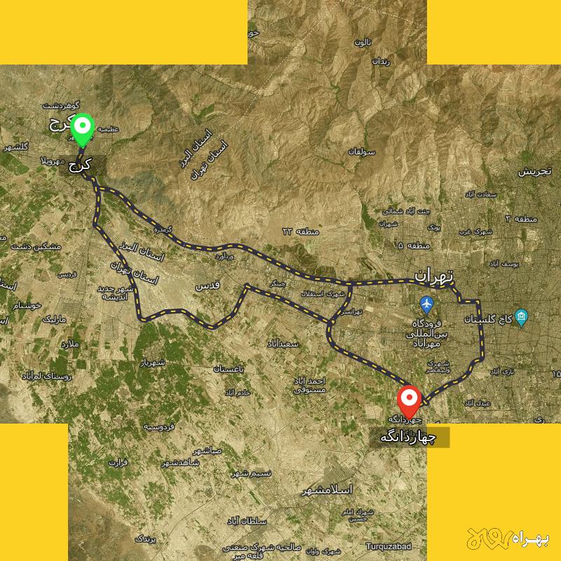 مسافت و فاصله چهاردانگه - تهران تا کرج از ۳ مسیر - دی ۱۴۰۳