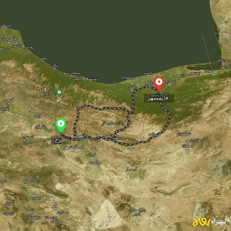 مسافت و فاصله قائمشهر تا کرج از ۳ مسیر - دی ۱۴۰۳