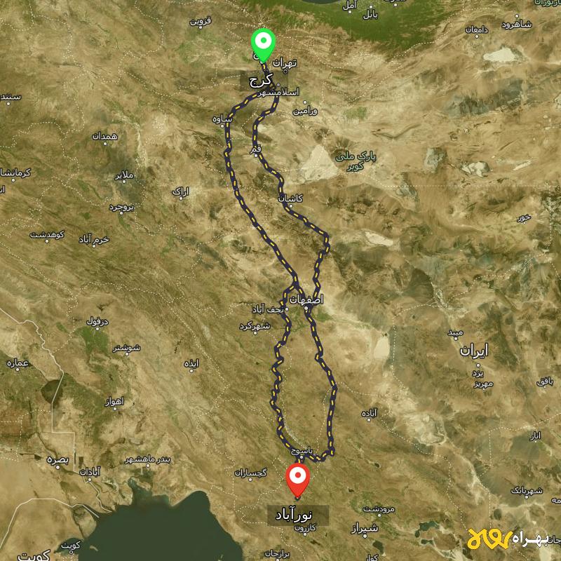 مسافت و فاصله نورآباد - نورآباد ممسنی تا کرج از ۳ مسیر - آذر ۱۴۰۳