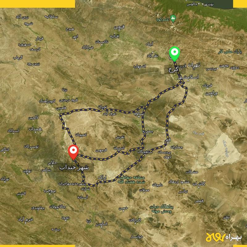مسافت و فاصله شهر خنداب - مرکزی تا کرج از ۳ مسیر - مرداد ۱۴۰۳