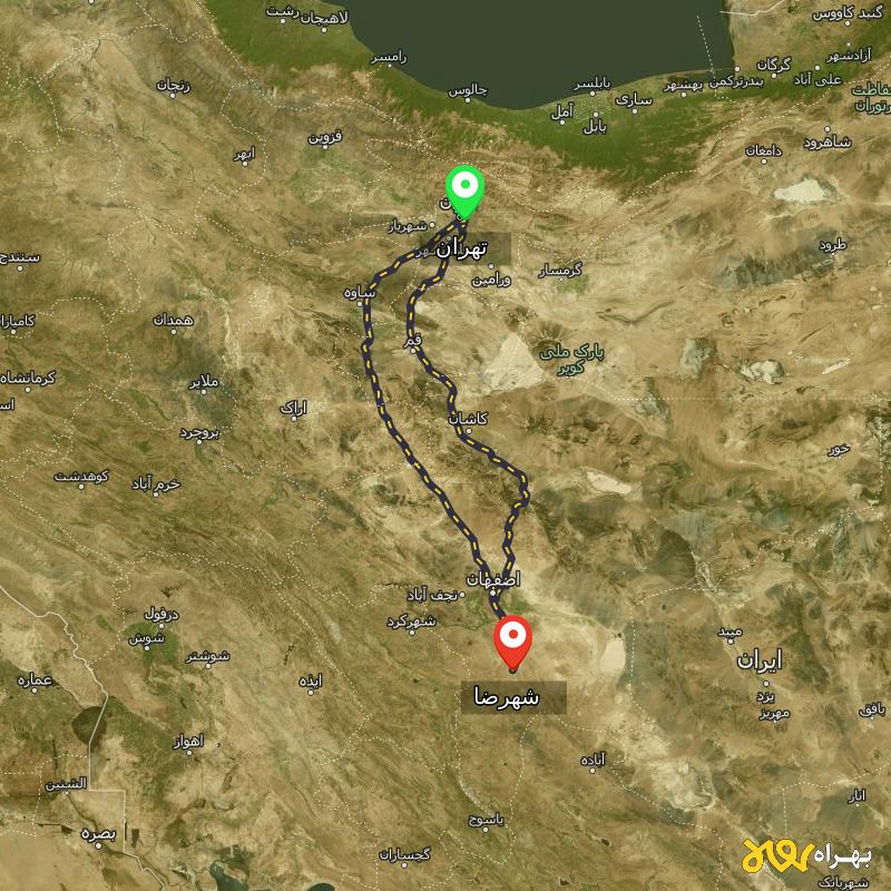 مسافت و فاصله شهرضا - اصفهان تا تهران از ۲ مسیر - اردیبهشت ۱۴۰۳