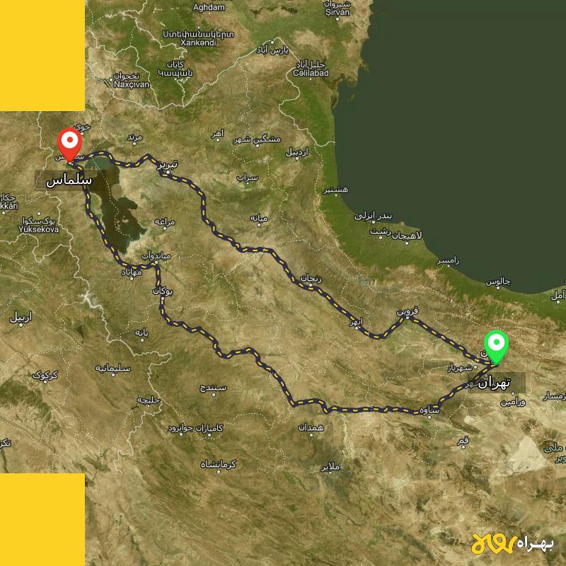 مسافت و فاصله سلماس - آذربایجان غربی تا تهران از ۲ مسیر - اردیبهشت ۱۴۰۳