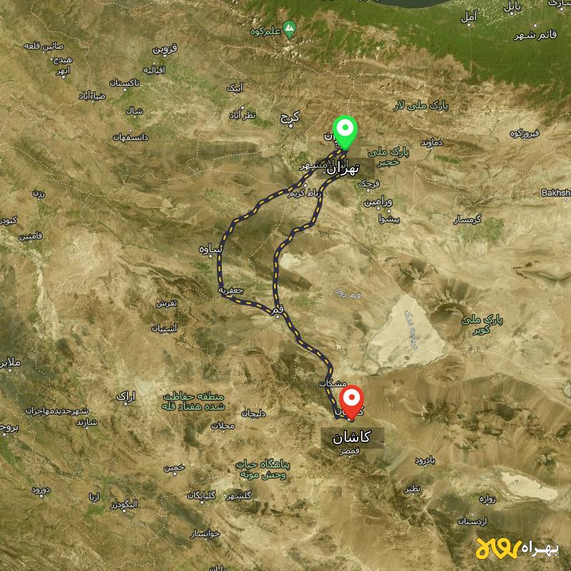 مسافت و فاصله کاشان تا تهران از ۲ مسیر - اردیبهشت ۱۴۰۳