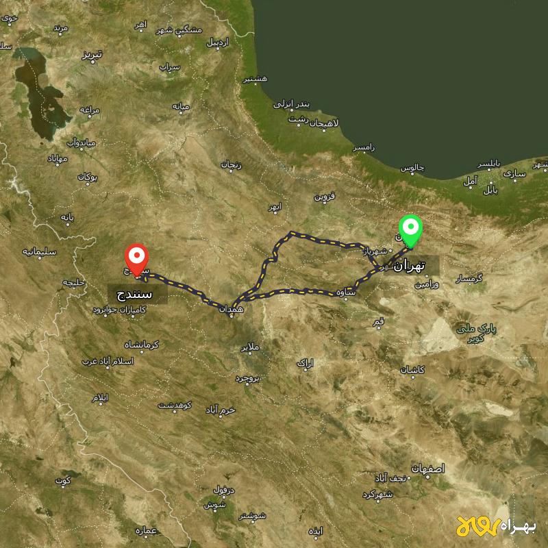 مسافت و فاصله سنندج تا تهران از ۲ مسیر - اردیبهشت ۱۴۰۳