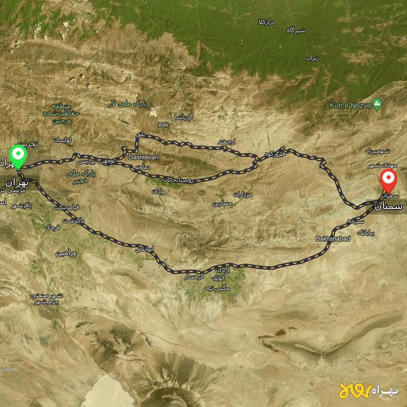 مسافت و فاصله سمنان تا تهران از 3 مسیر - مسیریاب بهراه