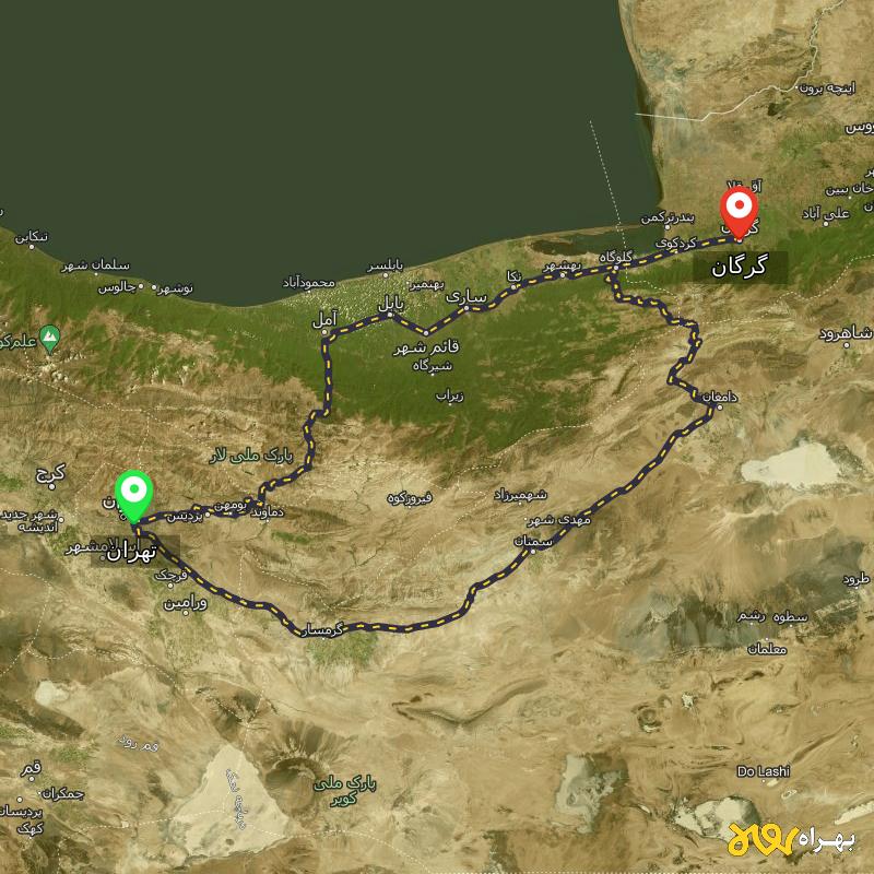 مسافت و فاصله گرگان تا تهران از ۲ مسیر - مرداد ۱۴۰۳