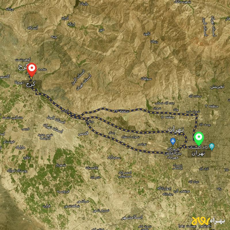 مسافت و فاصله کرج تا تهران از ۳ مسیر - مرداد ۱۴۰۳