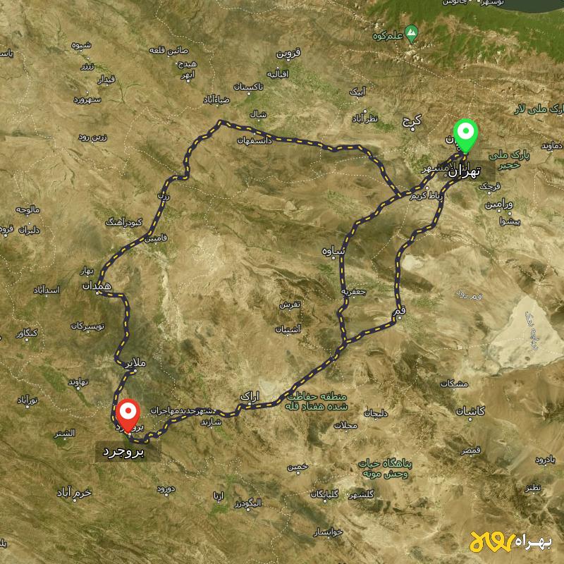 مسافت و فاصله بروجرد تا تهران از ۳ مسیر - مرداد ۱۴۰۳