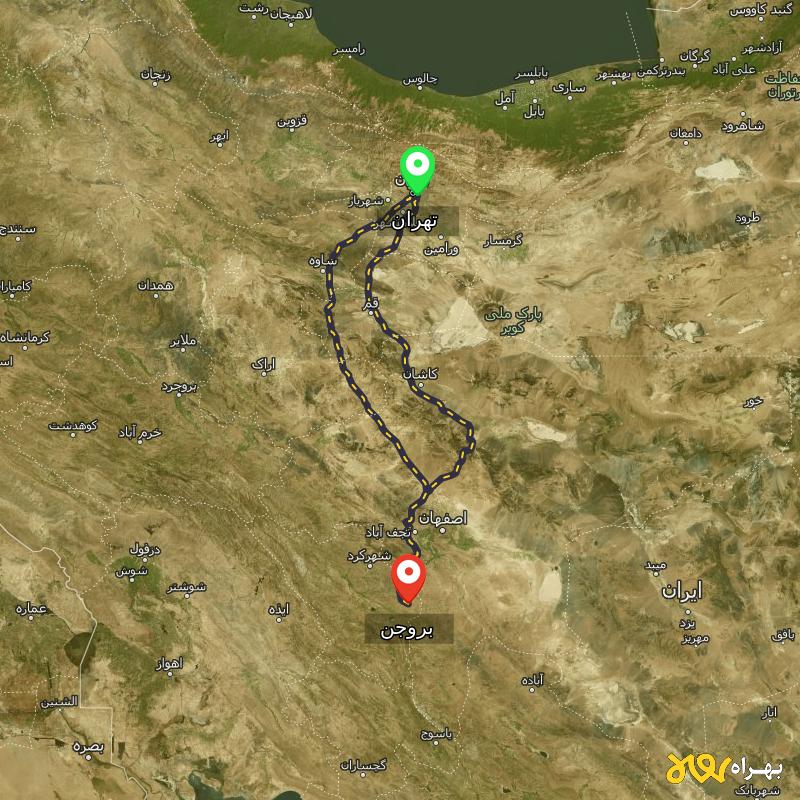 مسافت و فاصله بروجن - چهارمحال و بختیاری تا تهران از ۲ مسیر - اردیبهشت ۱۴۰۳