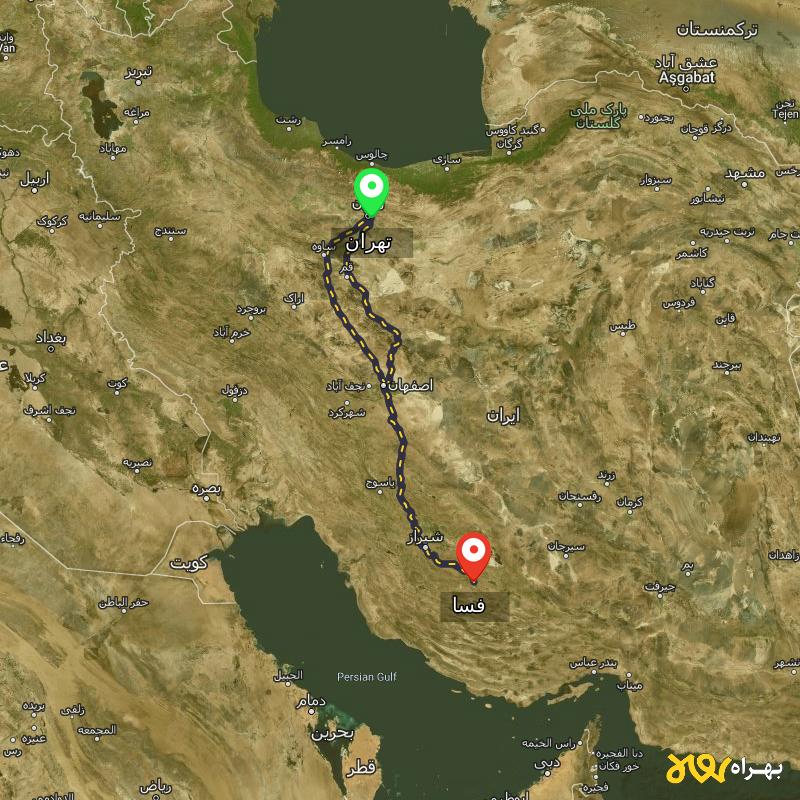 مسافت و فاصله فسا - فارس تا تهران از 2 مسیر - مسیریاب بهراه