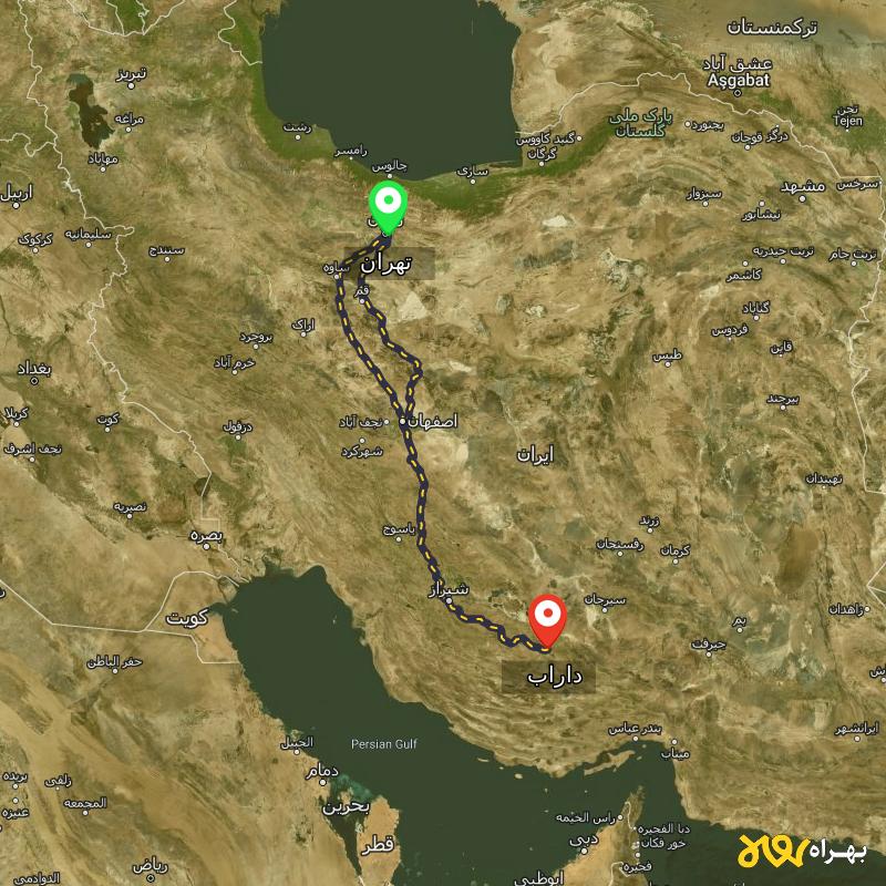 مسافت و فاصله داراب - فارس تا تهران از ۲ مسیر - اردیبهشت ۱۴۰۳