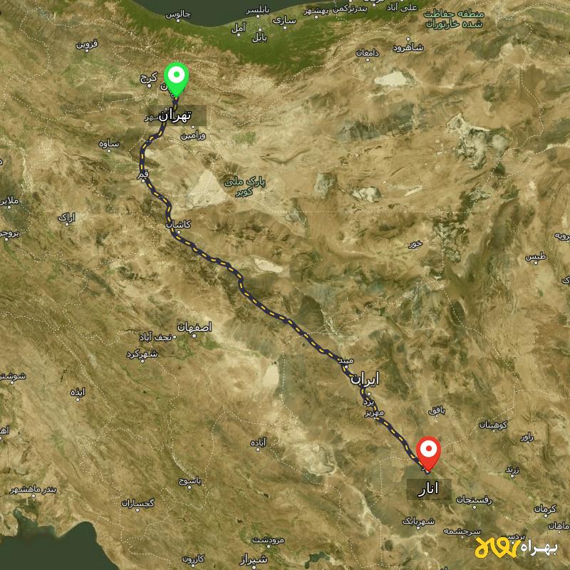 مسافت و فاصله انار - کرمان تا تهران - آذر ۱۴۰۳