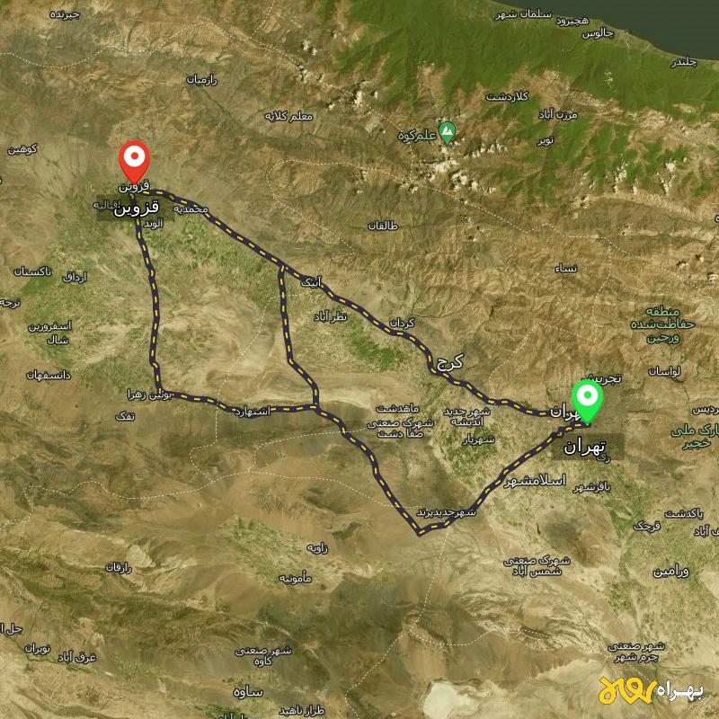مسافت و فاصله قزوین تا تهران از ۳ مسیر - مرداد ۱۴۰۳