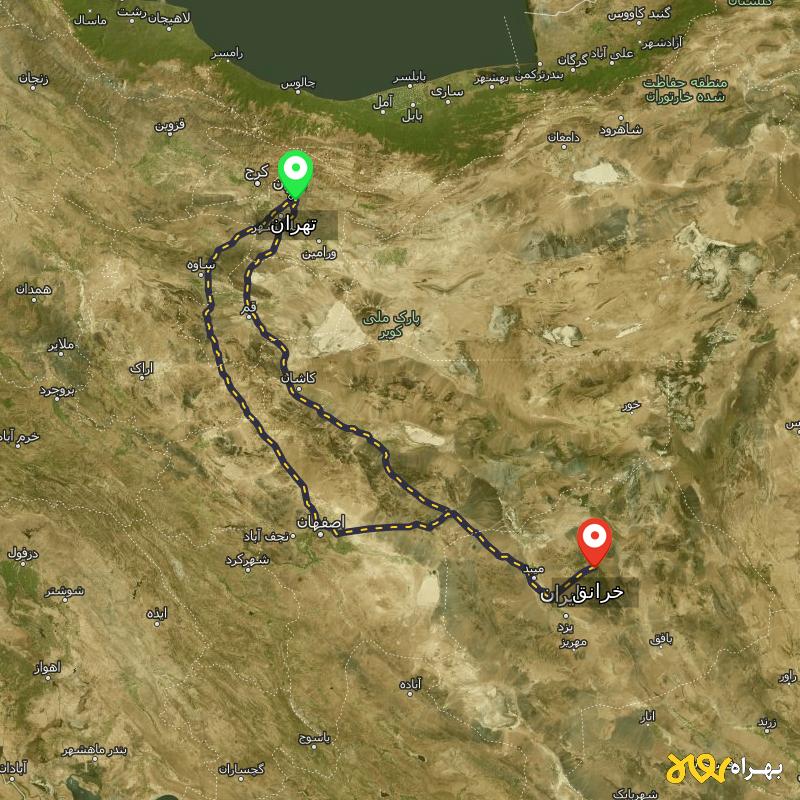 مسافت و فاصله خرانق - یزد تا تهران از ۲ مسیر - مرداد ۱۴۰۳