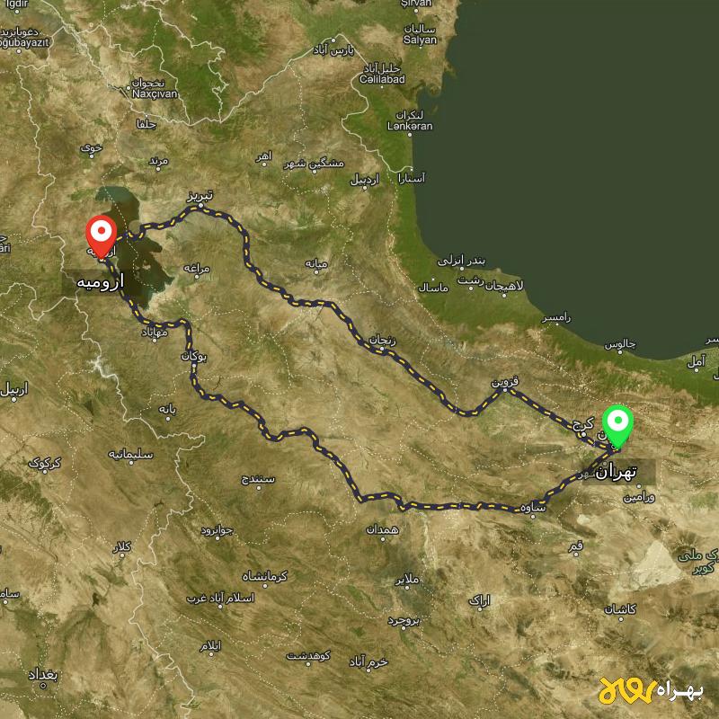 مسافت و فاصله ارومیه تا تهران از ۲ مسیر - مهر ۱۴۰۳