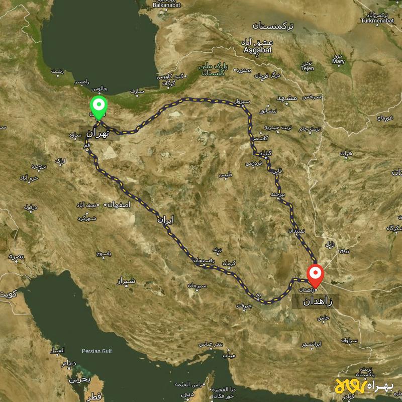 مسافت و فاصله زاهدان تا تهران از 2 مسیر - مسیریاب بهراه