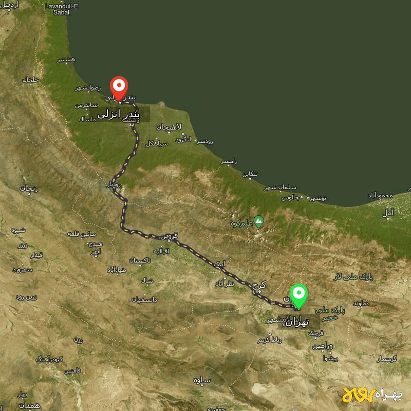 مسافت و فاصله بندر انزلی تا تهران - مسیریاب بهراه