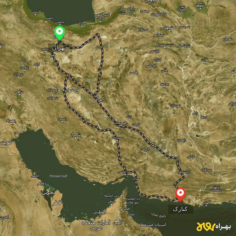 مسافت و فاصله کنارک - سیستان و بلوچستان تا تهران از 3 مسیر - مسیریاب بهراه