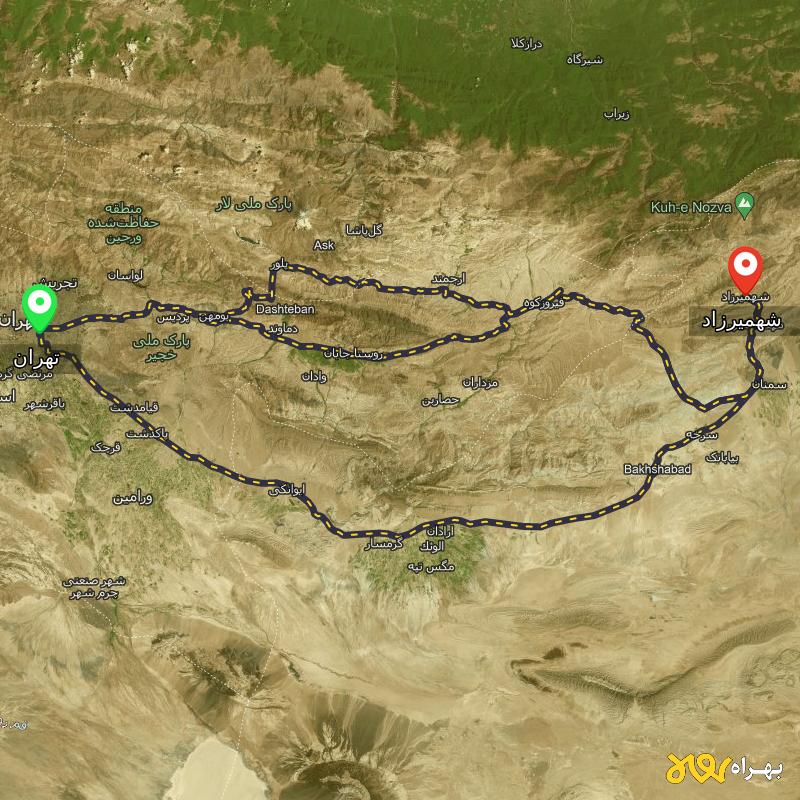 مسافت و فاصله شهمیرزاد - سمنان تا تهران از 3 مسیر - مسیریاب بهراه