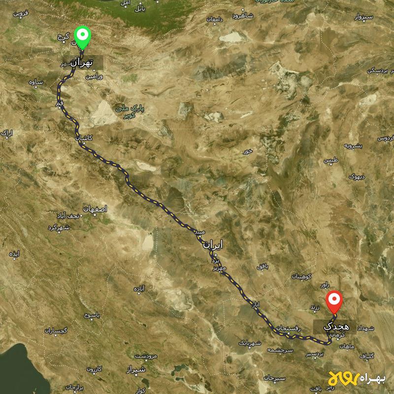 مسافت و فاصله هجدک - کرمان تا تهران - مرداد ۱۴۰۳