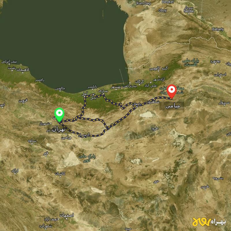 مسافت و فاصله میامی - سمنان تا تهران از ۳ مسیر - اردیبهشت ۱۴۰۳
