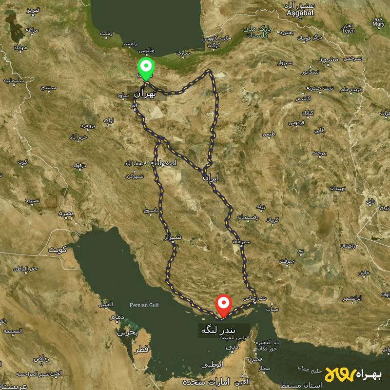 مسافت و فاصله بندر لنگه - هرمزگان تا تهران از 3 مسیر - مسیریاب بهراه