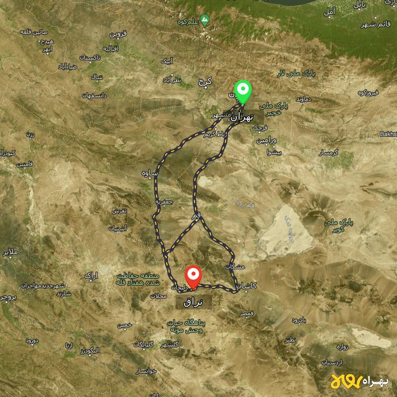 مسافت و فاصله نراق - مرکزی تا تهران از ۳ مسیر - اردیبهشت ۱۴۰۳