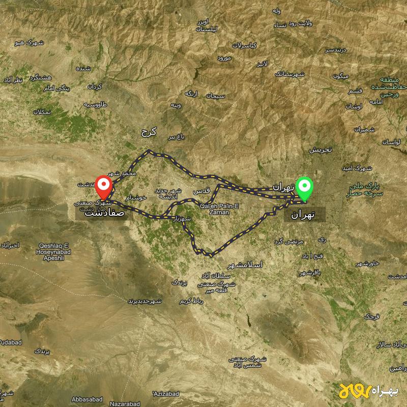 مسافت و فاصله صفادشت - تهران تا تهران از ۳ مسیر - اردیبهشت ۱۴۰۳