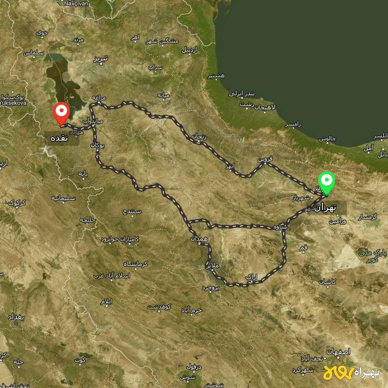 مسافت و فاصله نقده - آذربایجان غربی تا تهران از ۳ مسیر - اردیبهشت ۱۴۰۳
