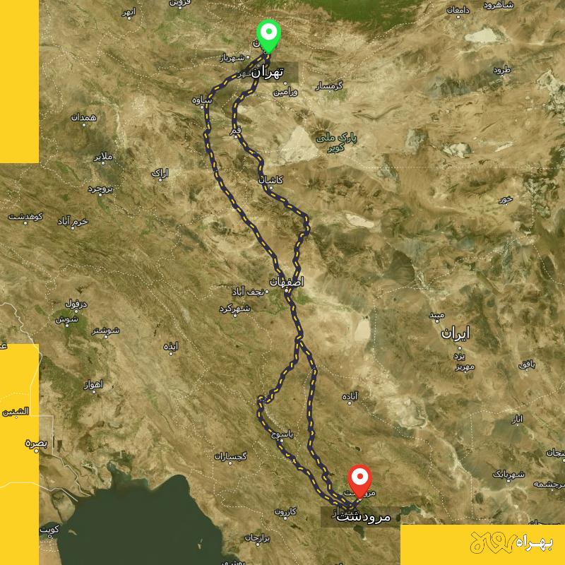 مسافت و فاصله مرودشت - فارس تا تهران از ۳ مسیر - اردیبهشت ۱۴۰۳