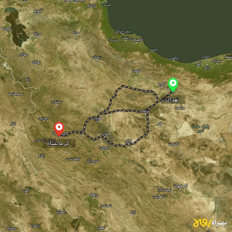 مسافت و فاصله کرمانشاه تا تهران از ۳ مسیر - مرداد ۱۴۰۳