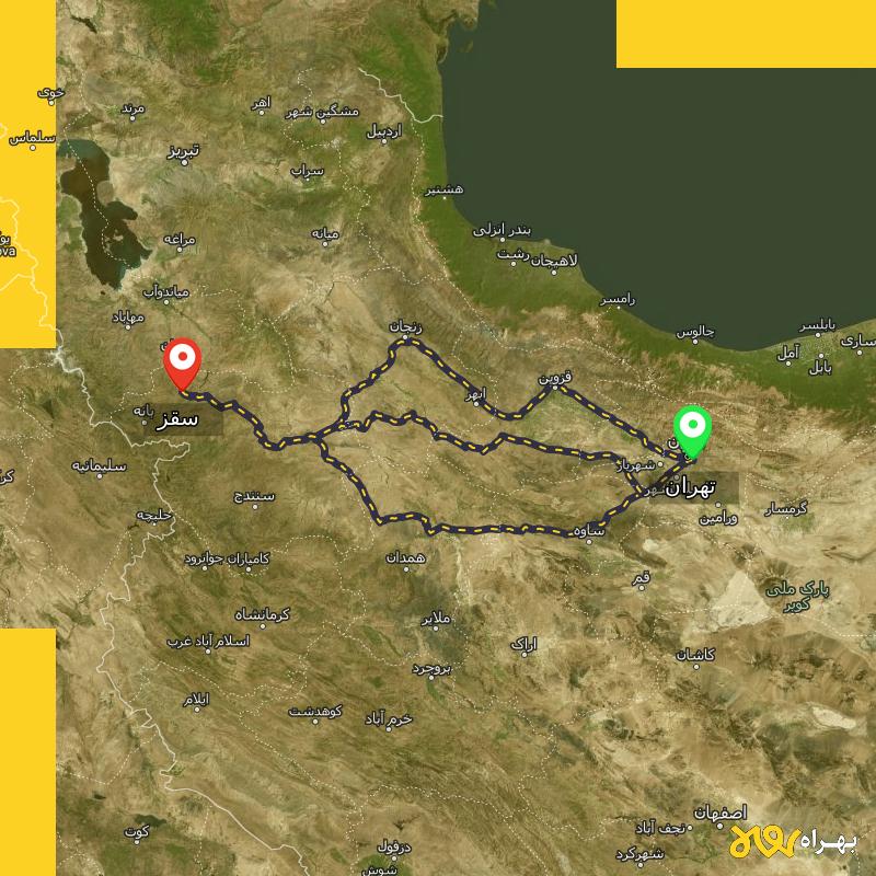 مسافت و فاصله سقز - کردستان تا تهران از ۳ مسیر - اردیبهشت ۱۴۰۳