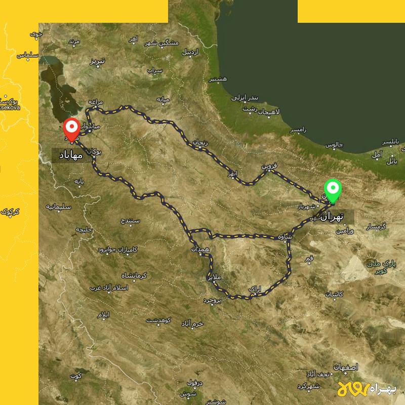 مسافت و فاصله مهاباد - آذربایجان غربی تا تهران از ۳ مسیر - اردیبهشت ۱۴۰۳