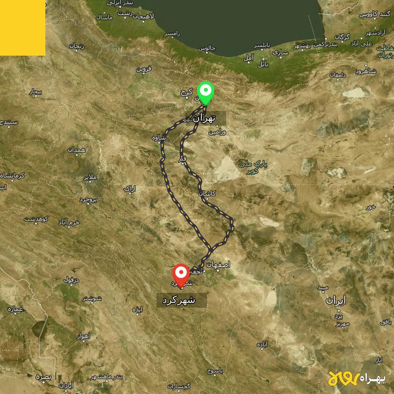 مسافت و فاصله شهرکرد تا تهران از ۲ مسیر - مرداد ۱۴۰۳