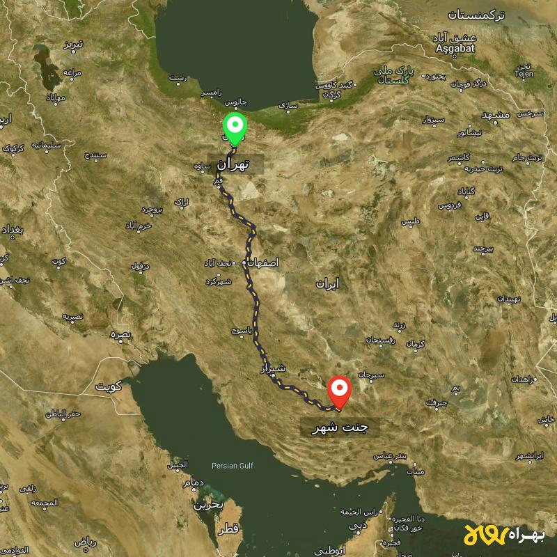 مسافت و فاصله جنت شهر - فارس تا تهران - دی ۱۴۰۳