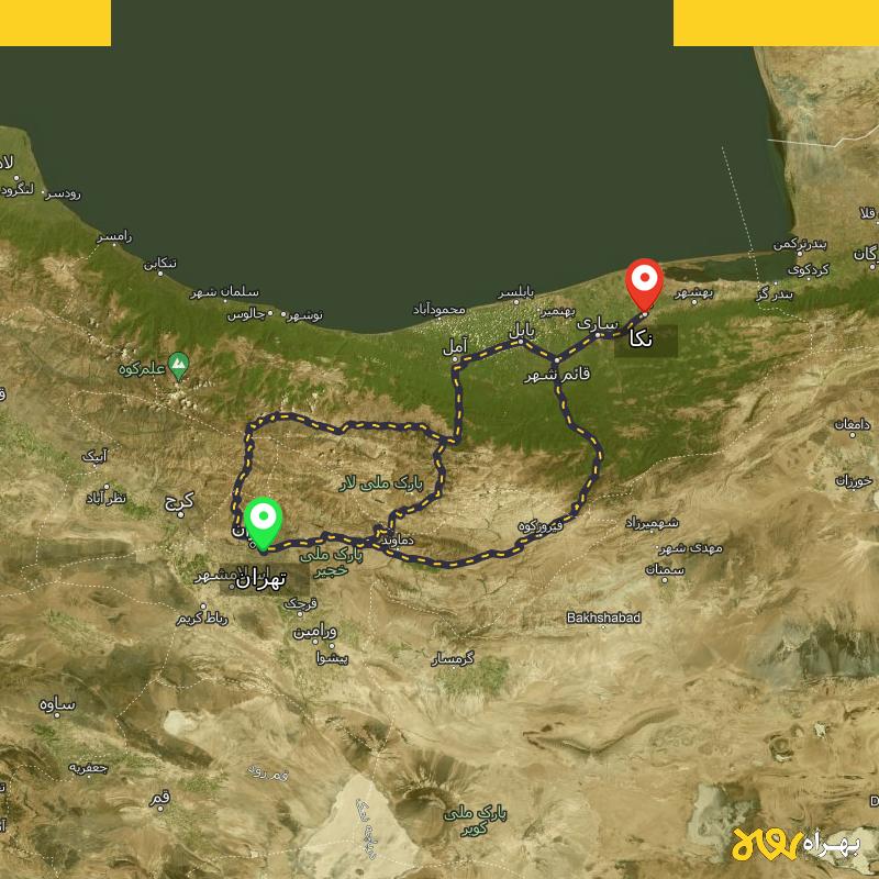 مسافت و فاصله نکا - مازندران تا تهران از 3 مسیر - مسیریاب بهراه
