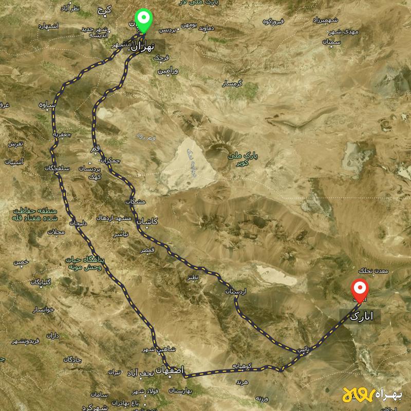 مسافت و فاصله انارک - اصفهان تا تهران از ۲ مسیر - مرداد ۱۴۰۳