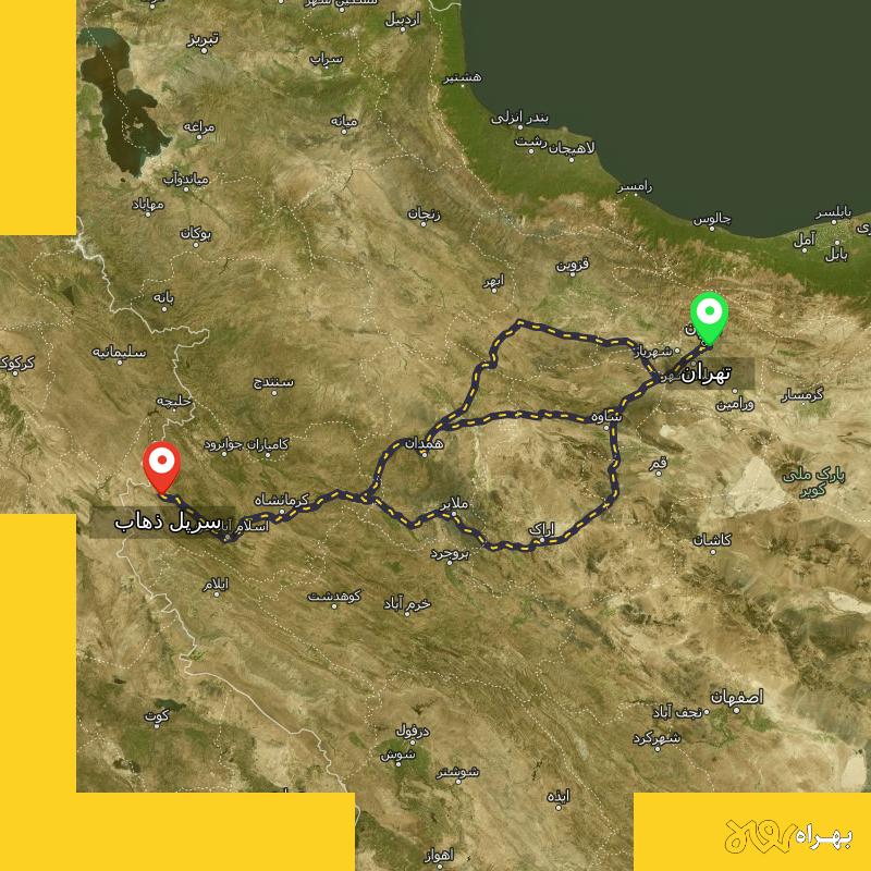 مسافت و فاصله سرپل ذهاب - کرمانشاه تا تهران از 3 مسیر - مسیریاب بهراه