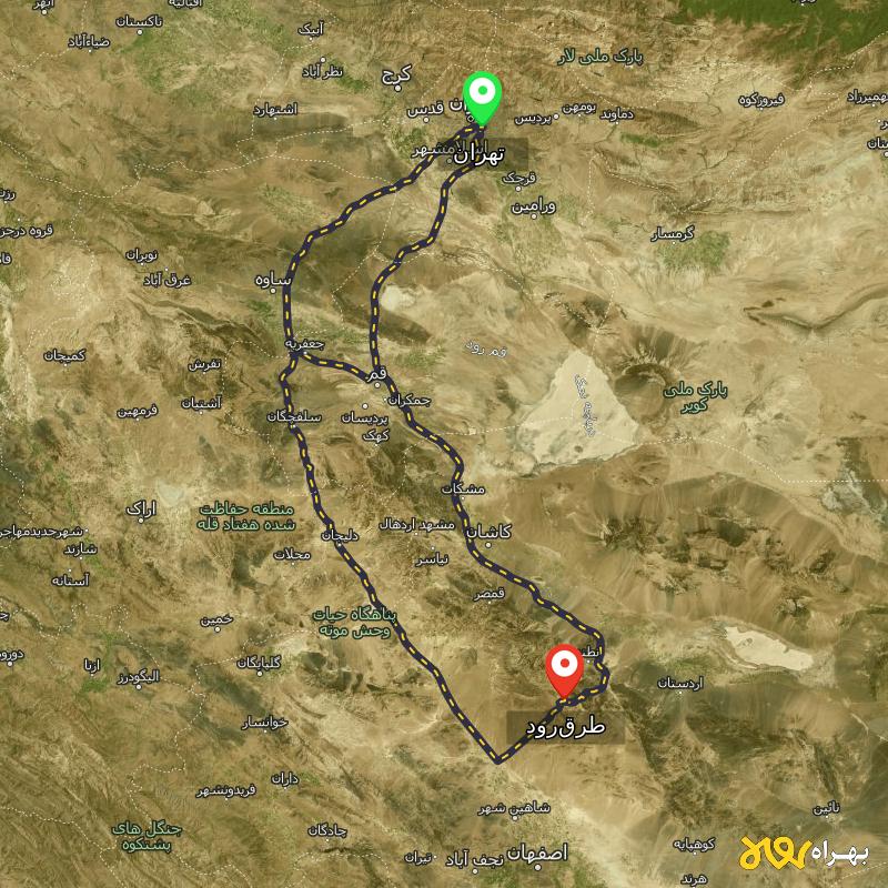 مسافت و فاصله طرق‌رود - اصفهان تا تهران از ۳ مسیر - مرداد ۱۴۰۳