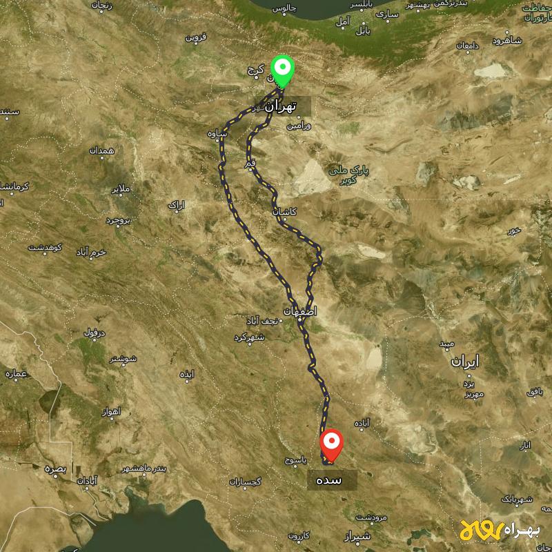 مسافت و فاصله سده - فارس تا تهران از ۲ مسیر - مرداد ۱۴۰۳