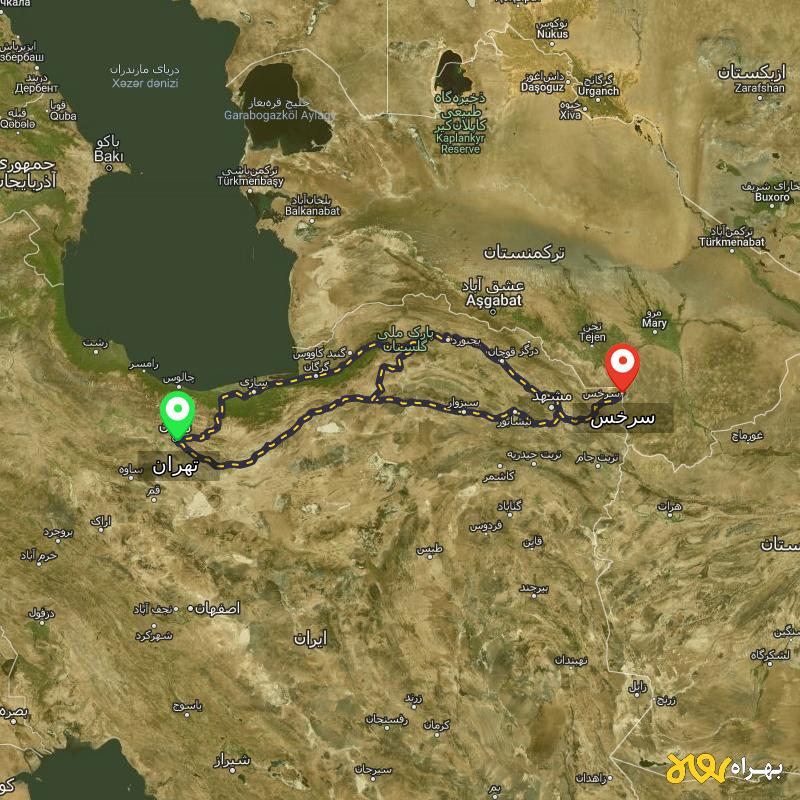 مسافت و فاصله سرخس - خراسان رضوی تا تهران از 3 مسیر - مسیریاب بهراه