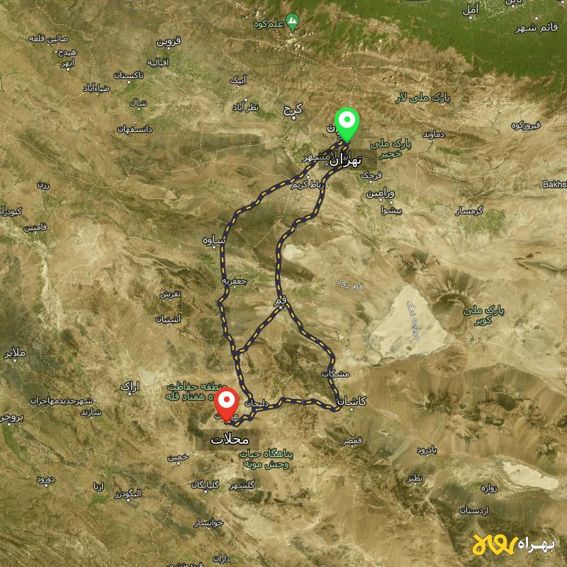 مسافت و فاصله محلات - مرکزی تا تهران از ۳ مسیر - مهر ۱۴۰۳