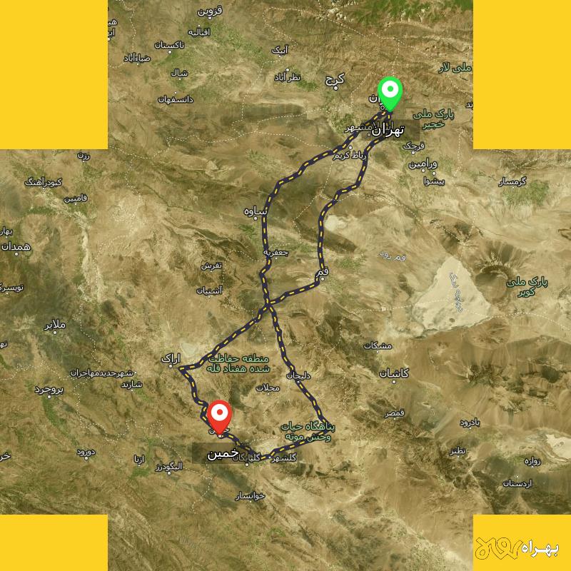 مسافت و فاصله خمین - مرکزی تا تهران از ۳ مسیر - اردیبهشت ۱۴۰۳