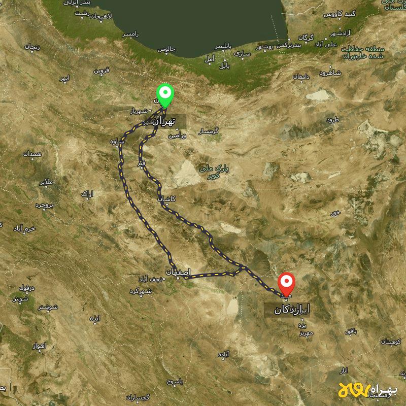 مسافت و فاصله اردکان - یزد تا تهران از 2 مسیر - مسیریاب بهراه