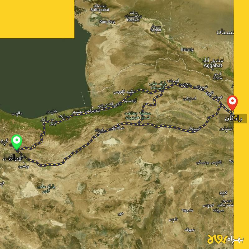 مسافت و فاصله رادکان - خراسان رضوی تا تهران از ۳ مسیر - شهریور ۱۴۰۳