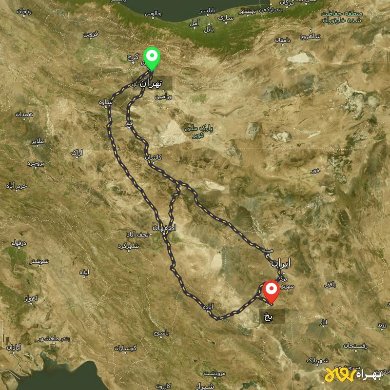 مسافت و فاصله بخ - یزد تا تهران از ۳ مسیر - اردیبهشت ۱۴۰۳